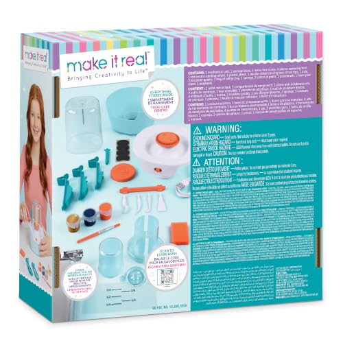 Make It Real Mini Pottery Studio - 26-Piece DIY Pottery Kit with Mess-Free Air Dry Clay - Create 10 Miniature Projects, Beginner to Master Levels - Innovative Centering Tool - Great for Kids Ages 8 - style: Standard
