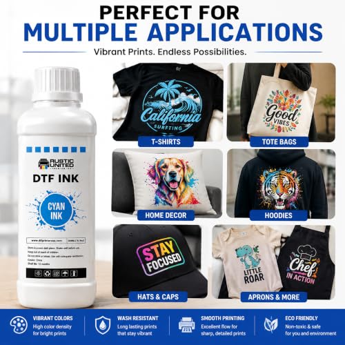 Premium DTF Ink Refill 500ml for Heat Transfer Printing, Compatible with Epson ET-8550, ET-8500, XP-15000, L1800, L805, R1390, R2400, DX5, DX7, XP600, I3200 Printers (Cyan, 500ml) - color: Cyan, size: 500ml