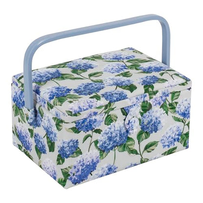 Hobby Gift Medium Sewing Box Organiser, Fabric Covered Storage Box with Handle, Internal Tray, Pin Cushion and Pocket for Sewing, Quilting and Knitting Supplies - color: Hydrangea