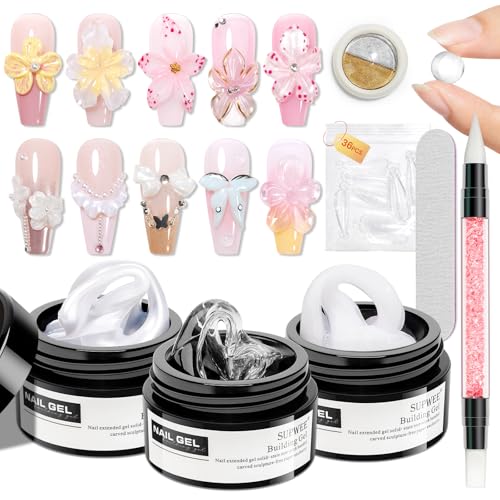 3d Sculpting Gel for Nail Art Non Stick Hand Hard Gel for Nails Clear White and Pearl White Solid Builder Gels for Nails for Extension Carving Sculpting Beauty Charms for Beignner and Salon DIY - color: Clear&White&Pearl White
