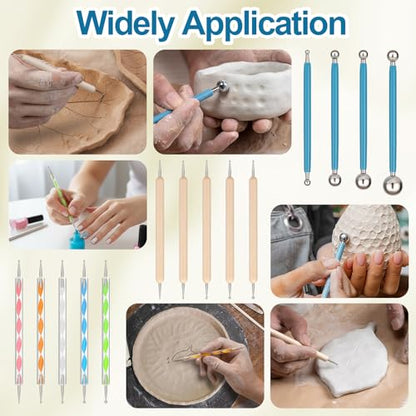 Amrules 14Pcs Dotting Styluses Tools with Box, Double Side Stainless Steel Ball Head Dot Art Kit for Clay Modeling, Rock Painting, Pottery Embossing, Nail Art, Practical Dotting Tool for Adults - color: Lightyellow-Dotting-14Pcs