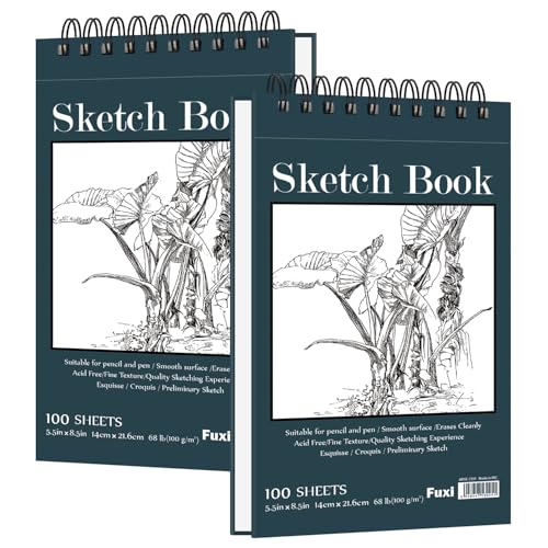 Small Sketchbook 5.5" x 8.5" - 2 Pack Top Spiral Mini Sketch Pad, Small Sketch Book Hard Cover, 100 Sheets Each 68lb/100gsm - Mini Drawing Paper for Kids, Portable Drawing Pad for Beginners & Artists. - color: Aegean Blue