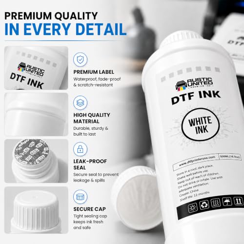 Premium DTF Ink Refill 500ml for Heat Transfer Printing, Compatible with Epson ET-8550, ET-8500, XP-15000, L1800, L805, R1390, R2400, DX5, DX7, XP600, I3200 Printers (White, 500ml) - color: White, size: 500ml