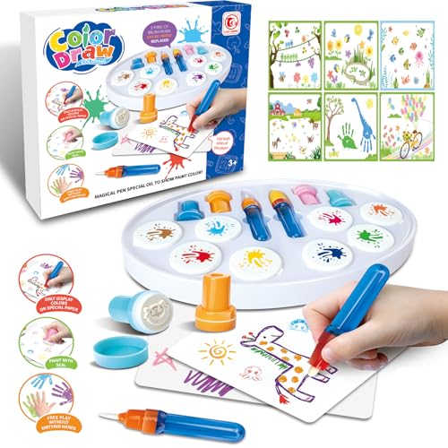 Magic Painting Brush Set for Kids - Mess Free Inkless Drawing Kit, Sensory Art Learning Activities & Toddler Travel Toys, Christmas Birthday Gifts for Boys Girls Ages 3+