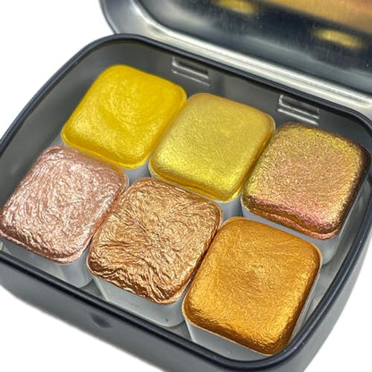 IUILE Handmade Watercolor Paints - Gold Half Pan Set (6 colors) - color: Gold