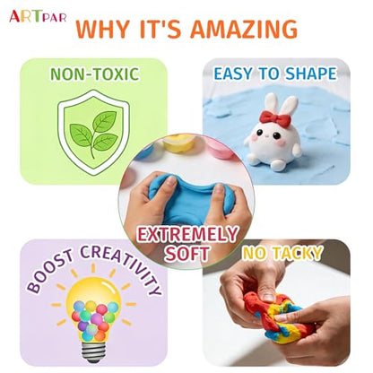 ARTPAR Air Drying Clay Kids 102 Colors, Modeling Magic Clay Kit with Sculpting Tools,Soft and Non-Sticky,Classroom Activities & Art and Crafts Creative Play Gifts for Boys & Girls Age 3-12 - color: 102 Colors