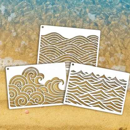 6 Sheets Wave Stencils for Painting, 6 Styles Summer Ocean Sea Wave Wall Stencil Template Reusable Beach Theme Decor Stencils for Painting on Wall Wood Home Decor - style: Waves