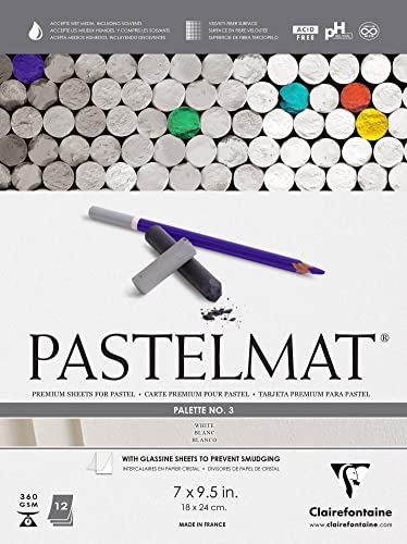 Clairefontaine Pastelmat Glued Pad - Palette No. 3 - (7 x 9 1/2 Inches) 18 x 24 cm - 360g - 12 Sheets - White - color: White, size: 18 x 24 CM