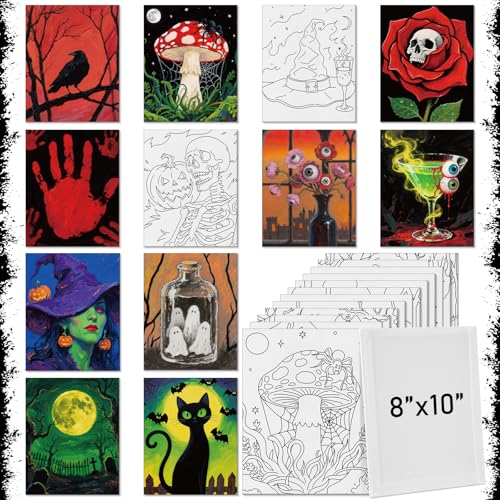 Tinlade 12 Pcs 7.9 x 9.8 Inch Pre Drawn Canvases for Painting Pre Stretched Canvas DIY Coloring Outline Painting Boards for Beginners Adults (Gothic) - size: Gothic