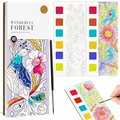 JCREN Watercolor Painting Books, Pocket Watercolor Painting Coloring Kit, Paint with Water Bookmarks Travel Activity Party Favors for Kids Toddlers Gifts for Boys and Girls - color: WONDERFUL FOREST
