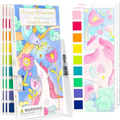 Watercolor Painting Coloring Books Pocket Watercolor Paint Bookmarks, Mess Free Paint with Water Set, Travel Class Activities Art Party Favors Exchange Birthday Gifts for Kids (Unicorn Dream) - style: Unicorn Dream