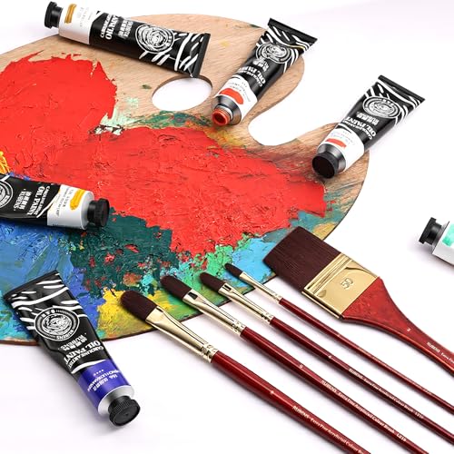 rubens Acrylic Filbert Paint Brushes Set, 5 Pcs Professional Paint Brushes Set, Long Wooden Handles Artist Brushes Nylon Bristles with Filbert, Wide Flat for Acrylic Oil Gouache Watercolor Painting - size: Filbert 2,4,6,8, Wide Flat 2