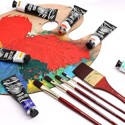rubens Acrylic Filbert Paint Brushes Set, 5 Pcs Professional Paint Brushes Set, Long Wooden Handles Artist Brushes Nylon Bristles with Filbert, Wide Flat for Acrylic Oil Gouache Watercolor Painting - size: Filbert 2,4,6,8, Wide Flat 2