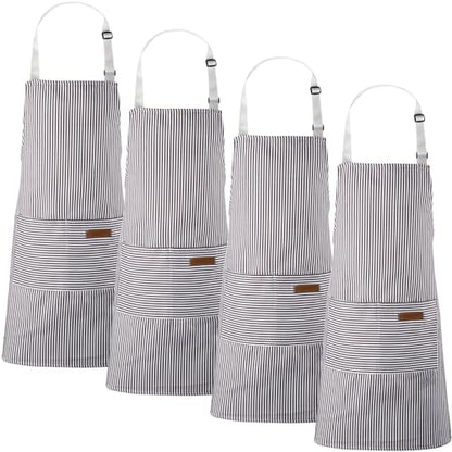 Handepo 4 Pcs Kitchen Aprons with Pockets Adjustable Waterproof Cotton Aprons Striped Apron for Women Men Chef Gift for Dad - color: Gray