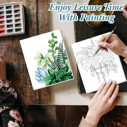 Engrowtic 12 Pcs 8 x 10'' Green Plants Pre Drawn Canvas to Paint Pre Printed Sketched Canvas for Adult Ladies Paint Art Party Favor Board Set for Craft(Classic Style) - style: Classic Style