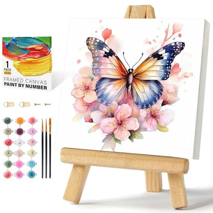 Framed Paint by Numbers Kit for Adults Beginners & Kids Ages 8-12, Butterfly Flowers Acrylic Easy Paint by Number with Frame, Number Painting Kits on Canvas Framed (12 * 12 Inch, without Easel) - color: BOP1PF05, size: 12 x 12 Inch