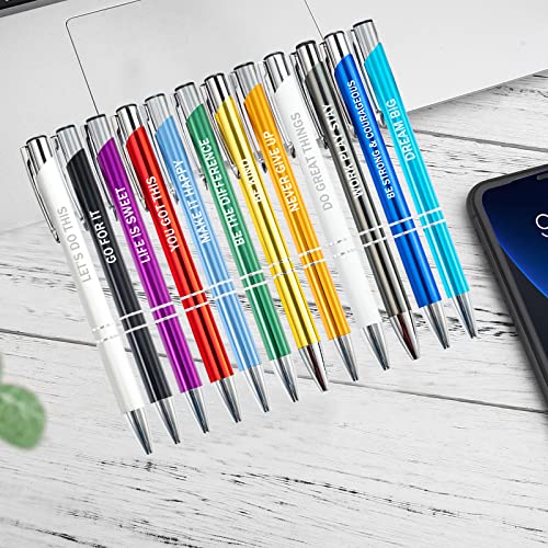 PASISIBICK 12 Pieces Inspirational Motivational Quote Ballpoint Pens Gifts Encouraging Metal Writing Pen for Students Coworkers Teacher Bosses, 12 Colors - color: 12 Metal Pens - Inspirational