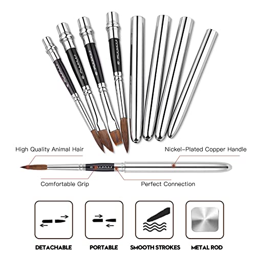 Kolinsky Sable Hair Round Watercolor Paint Brush 4Pcs Travel Set - Portable Compact Artist Brushes with Pocket for Art, Gouache, Acrylic, Oil Painting - color: Silvery-4