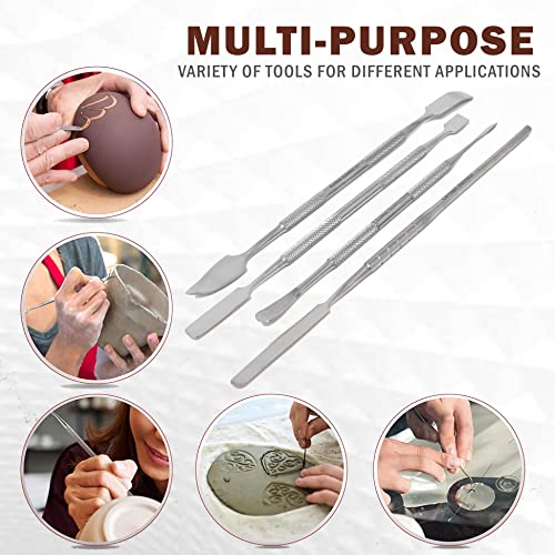 A2ZScilab - Stainless Steel Spatula Wax & Clay Sculpting Tool Carver Set, Carving Pottery Tools - Sculpture Shaper Polymer Modeling Tools for Clay, Pottery, Ceramics Artwork & Holiday Crafts (4PC) - style: 4PC
