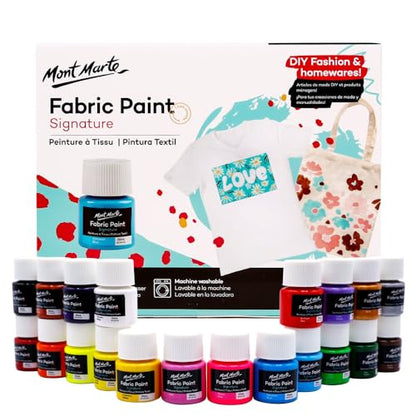 Mont Marte Signature Fabric Paint, 20pc x 0.7oz (20ml), Suitable for DIY Fashion and Homewares - color: 20 colors