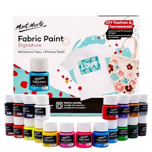 Mont Marte Signature Fabric Paint, 20pc x 0.7oz (20ml), Suitable for DIY Fashion and Homewares - color: 20 colors