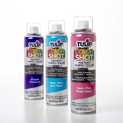 Tulip ColorShot Instant Fabric Spray Paint, Permanent Color Spray-On Fabric Paint, 3 oz Brights 3 Pack, Neon Pink, Purple, Neon Blue