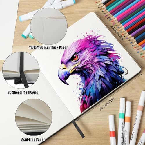 Hardcover Sketch Book, 110lb/180GSM Sketchbook for Drawing Painting, 160 Pages/80 Sheets Square Sketch Pad, 8×8 in Drawing Book Art Supplies for Teens, Adults, Artists - size: 8.3×8 Inch (1 Pack)