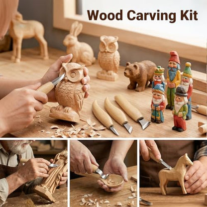 Wood Carving Kit Deluxe-Whittling Knife, Wood Carving Knife Set, Wood Whittling Kit for Beginners, Carving Knife Woodworking Wood Carving Tools Set with Large Leather Case (White) - color: white