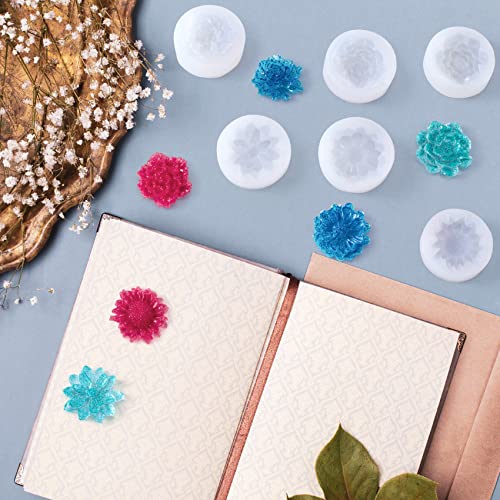 6pcs Mini Mirror Flower Resin Mold, PAGOW Silicone 3D Flower Crystal DIY Casting Molds, for Earring, Jewelry Pendants Making Tool（6 Different Size） - size: 6 PCS