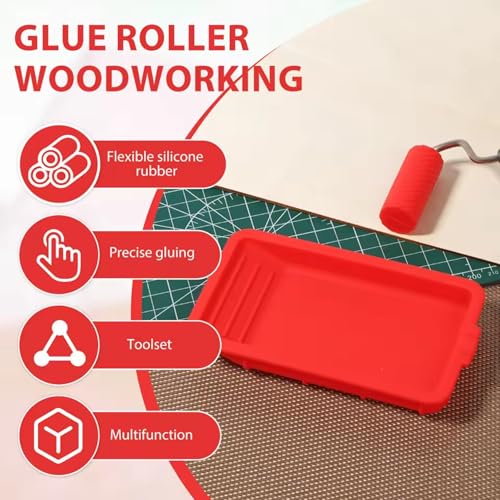 Glue Roller Set Silicone Glue Applicator with Tray for Woodworking, Arts and Crafts, Wood Projects, Furniture Repair and Professional Paint Kit Red - color: Red
