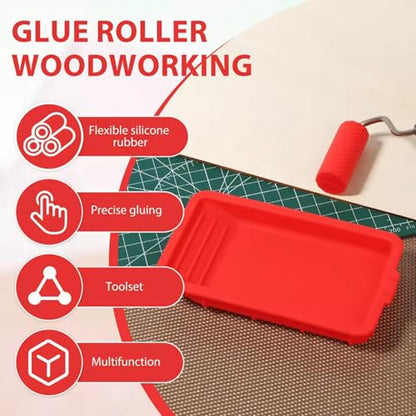 Glue Roller Set Silicone Glue Applicator with Tray for Woodworking, Arts and Crafts, Wood Projects, Furniture Repair and Professional Paint Kit Red - color: Red