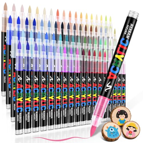 72 Colors Acrylic Paint Markers Brush Tip, Water-Based Acrylic Colored Paint Pens No-Bleed Coloring Markers with Direct-Liquid Ink Control, Waterproof Acrylic Paint Pens for Rock Painting, Wood - color: 72 Colors