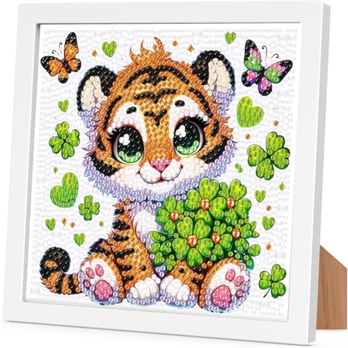 Arttoplus Tiger Diamond Art Kits for Kids 4-6-8-12 with Frame-Tiger Diamond Painting Kits for Kids with Frame,Animal Gem Art for Gift Home Wall Decoration(7x7inch) - color: CC736-US