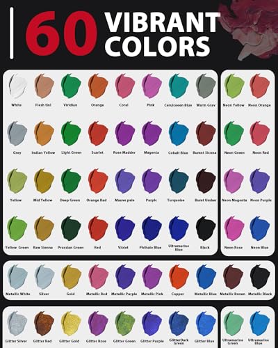 60 Color Fabric Paint Set – 3D Puffy Permanent Textile Paint for T-Shirts, Jeans & Crafts with 10 Brushes, Palette and 3 Stencils - size: 1 Fl Oz (Pack of 60)