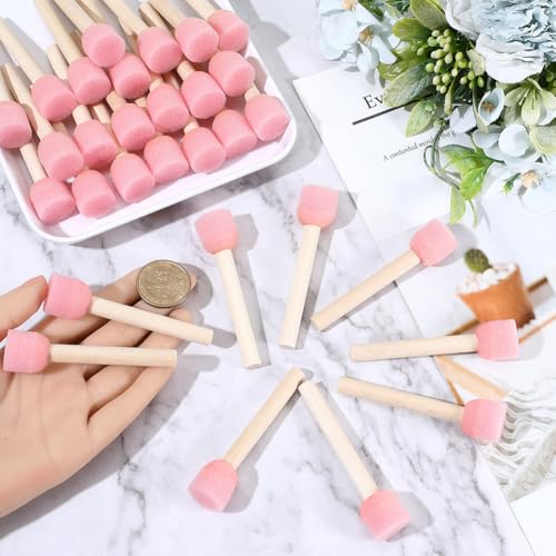 40Pcs 0.75 Inch Round Sponge Foam Brush Foam Stencil Brush Set with Wooden Handle Small Pink Stencil Stippling Painting Tools Decorating Paint Sponges for Staining Varnishes DIY Crafts Adult - style: Style 2