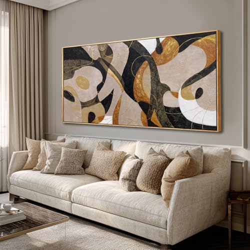 Large Framed Neutral Abstract Wall Art,Modern Beige Brown Canvas Prints Pictures,Minimalist Artwork Decor for Living Room Dining Bedroom 24"x48" - color: Beige and Brown, size: 48"L x 24"W