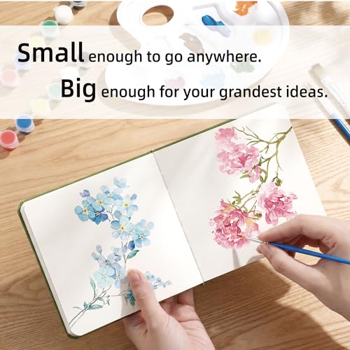 Watercolor Sketchbook Journal, 5.5" Square, 300 GSM Fine Grain Cold Press Paper, 48 Pages, 140lb Heavyweight Cotton Pad for Mixed Media, Gouache & Travel Sketching