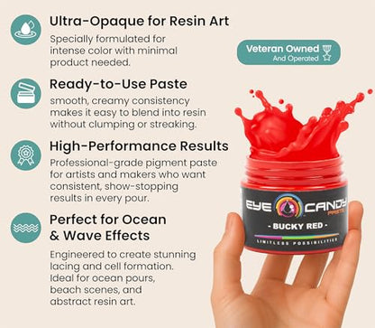 Eye Candy Resin Pigment Paste – Highly Pigmented Epoxy Color, 2 oz, Solid Non-Metallic, Mixable for Custom Shades (Bucky Red) - color: Bucky Red