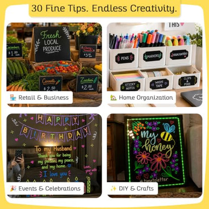 Extra Fine Tip Liquid Chalk Markers for Blackboard (30 Pack 1mm) Pastel + Neon Chalk Pens - Erasable Dry Erase Marker for Chalkboard, Blackboards, Window, Bistro, Car - Fine Tip Chalkboard Markers - style: Extra Fine Tip - 1mm