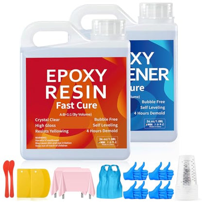 JANCHUN Crystal Clear Epoxy Resin Kit 72oz, Bubble-Free, Anti-Yellowing, Self Leveling Easy Mix 1:1 Coating and Casting Resin for Table Top, Molds, Tumbler Crafts, Painting, Jewelry, DIY Gifts - size: 72oz-kit