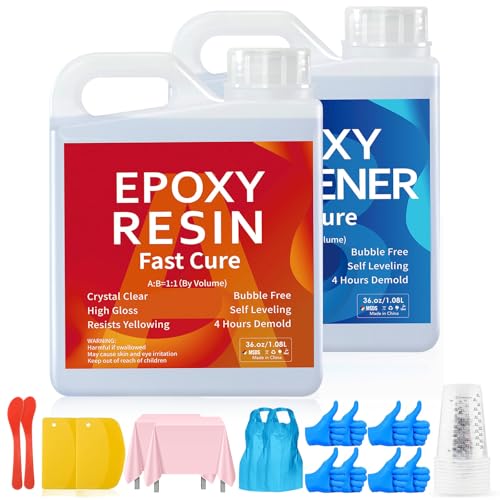 JANCHUN Crystal Clear Epoxy Resin Kit 72oz, Bubble-Free, Anti-Yellowing, Self Leveling Easy Mix 1:1 Coating and Casting Resin for Table Top, Molds, Tumbler Crafts, Painting, Jewelry, DIY Gifts - size: 72oz-kit