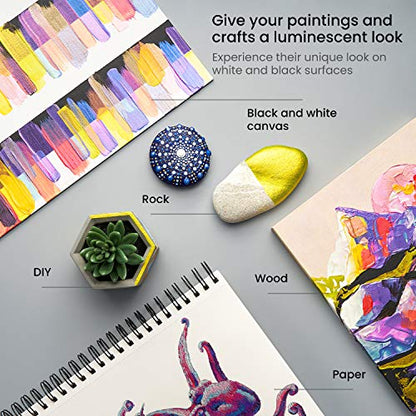 ARTEZA Iridescent Acrylic Paint Set, 10 Galaxy Tones, 60 ml / 2 fl oz Bottles, Shimmer Water-Based Paints for Canvas, Wood, Rocks, Fabric, Paper, and Mixed Media - style: 10 x 60ml (2 fl oz) Galaxy Tones