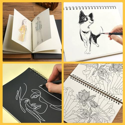 BoAn Spiral Notebooks Journal 8.5” x 11”, 2 Pack A4 Large Note Book for Women & Men, The Notebook for Work Note Taking Journals Sketch Book 76 Pages / 38 Sheets sketchbook Soft Cover Black Paper - size: 8.5" x 11"