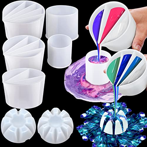 Baderke 7 Pcs Paint Pouring Supplies Multi Channel Split Cups for Paint Pouring Acrylic Flower Open Tool Supplies for Fluid Art DIY Making Resin Acrylic Drawing Accessories, White
