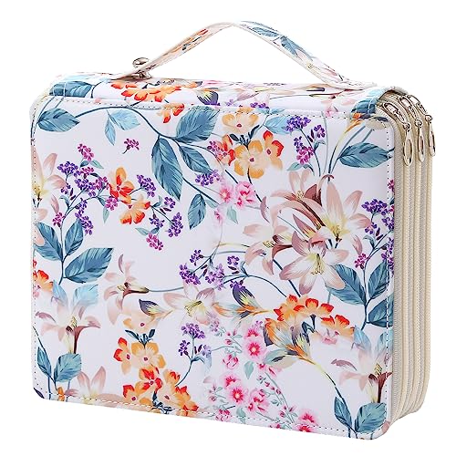 Portable Colored Printing Pattern Pencil Case Holds 120 pcs Pencils Bag Organizer with Handy Wrap Portable- Multilayer Holder for Watercolor Pens or Markers, Pencil Case Organizer for Artist - color: White + Flower, size: 120
