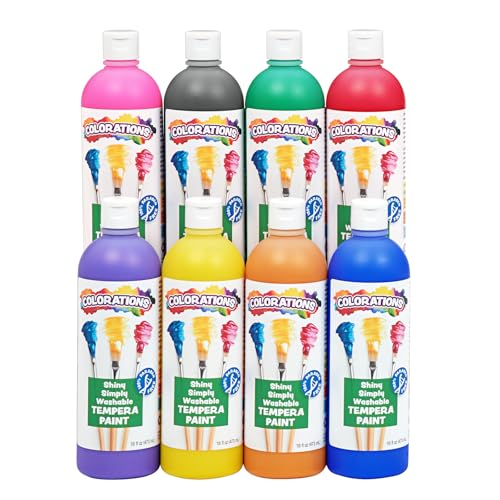 Colorations Washable Tempera Shiny, Metallic Effect Paint, 16 fl oz, Set of 8 Colors, Non Toxic, Vibrant, Bold, Kids Paint, Craft, Hobby, Fun, Art Supplies - color: Assorted, Set of 8