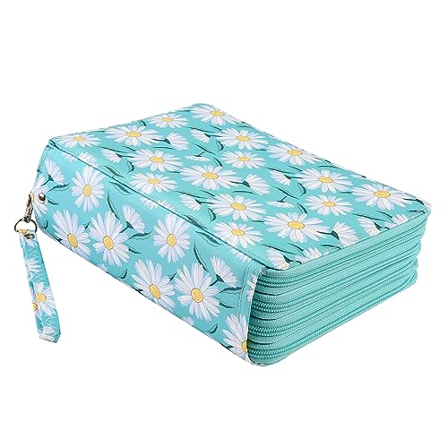 Portable Colored 216 Slots Pencil case Organizer with Printing Pattern for Watercolor Pens or Markers, Pencil Case Organizer for Artist - color: Daisy