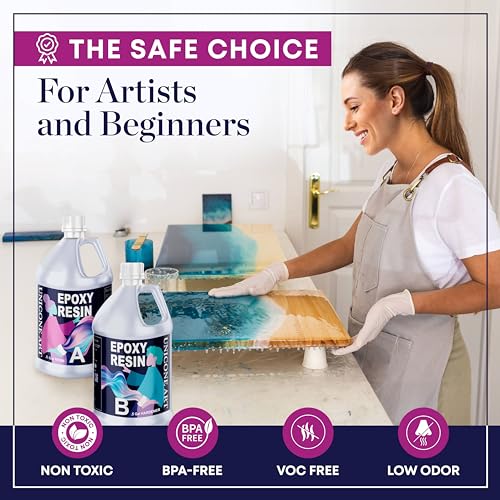 Resin Epoxy Kit 1 Gallon Craft Kit Gift - (.5 Gal Resin + .5 Gal Hardener) - Non-Toxic, Crystal Clear, Odor-Free, UV Resistant, High Gloss Art Epoxy - size: gal