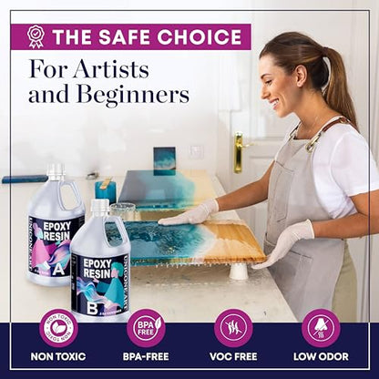 Resin Epoxy Kit 1 Gallon Craft Kit Gift - (.5 Gal Resin + .5 Gal Hardener) - Non-Toxic, Crystal Clear, Odor-Free, UV Resistant, High Gloss Art Epoxy - size: gal