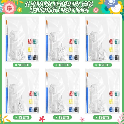 JellyArch 6 Set Ceramic Painting Kit DIY Ceramic Truck with Flowers Crafts Include Lavender, Daisy, Daffodil, Rose, Tulip, Sunflower Statues Brush and Bag for Adult Holiday Birthday Party Decor - style: Spring